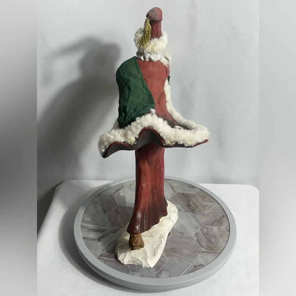 Christmas Vintage Painted Santa Figurine Rustic Carved Style Lantern Decor 12”